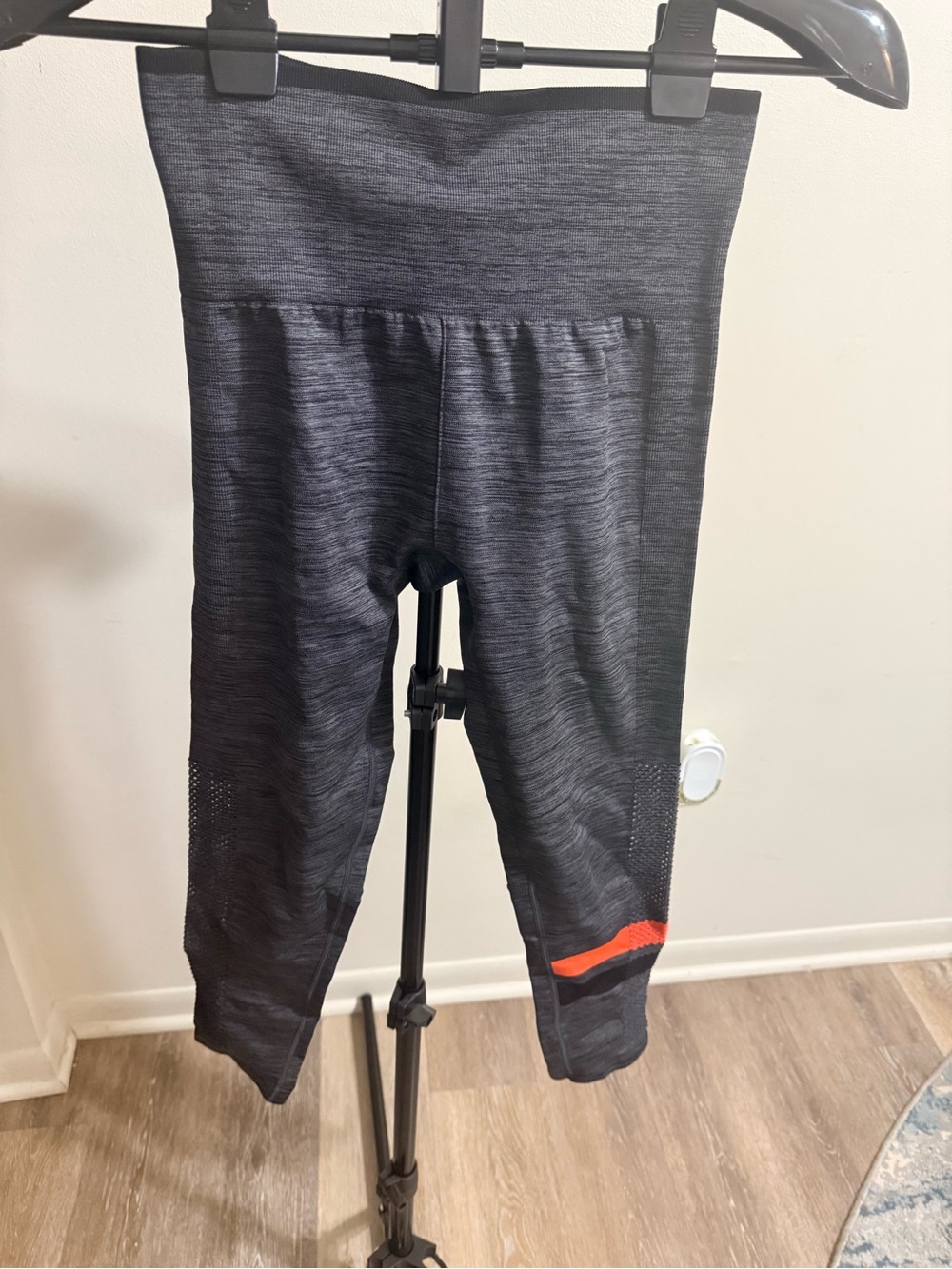 High-Waist Black Heather Active Leggings with Orange Accent
